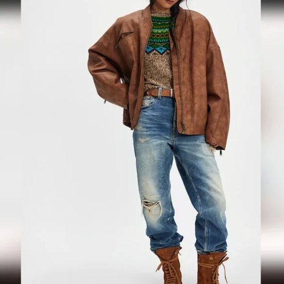 Free People We The Free Vegan Leather Front Zipper Closure Jacket size SP - Picture 2 of 6